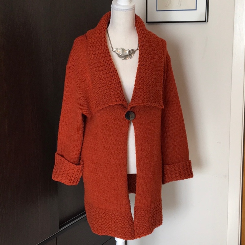 Burnt Orange Cardigan Sweater single button